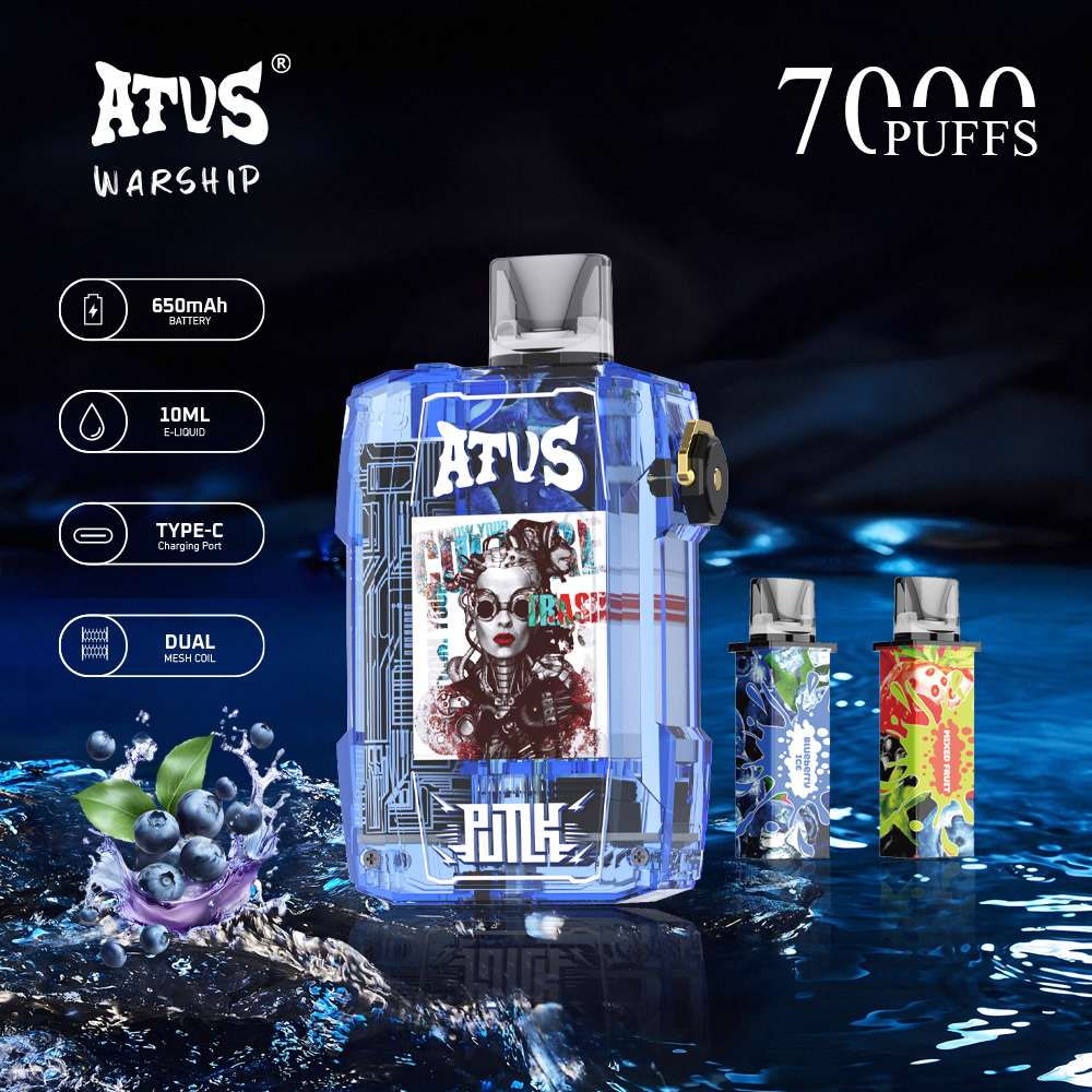 DE012 7000 Puffs E-rokok pakai buang dengan kartrij boleh cas semula dan aliran udara boleh laras