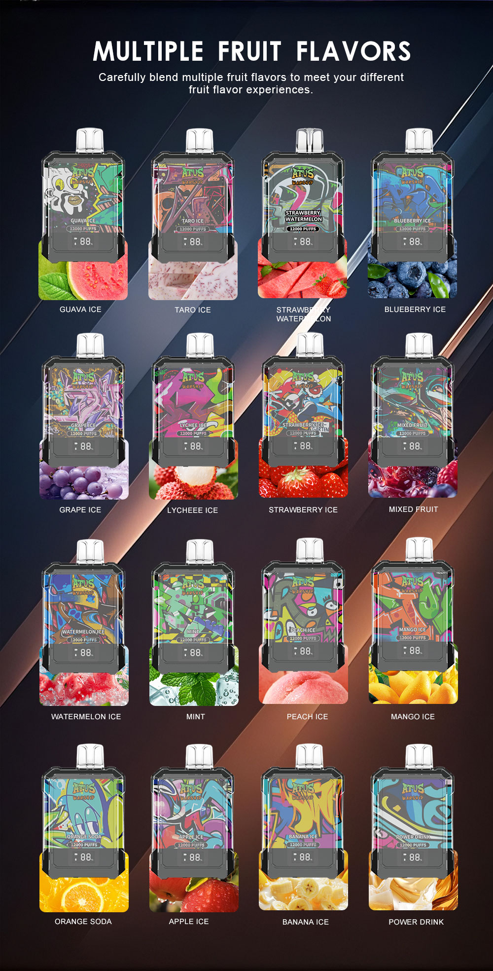 DE013A 12000 Puffs Disposable Vape aliran udara boleh laras ATVS Vape