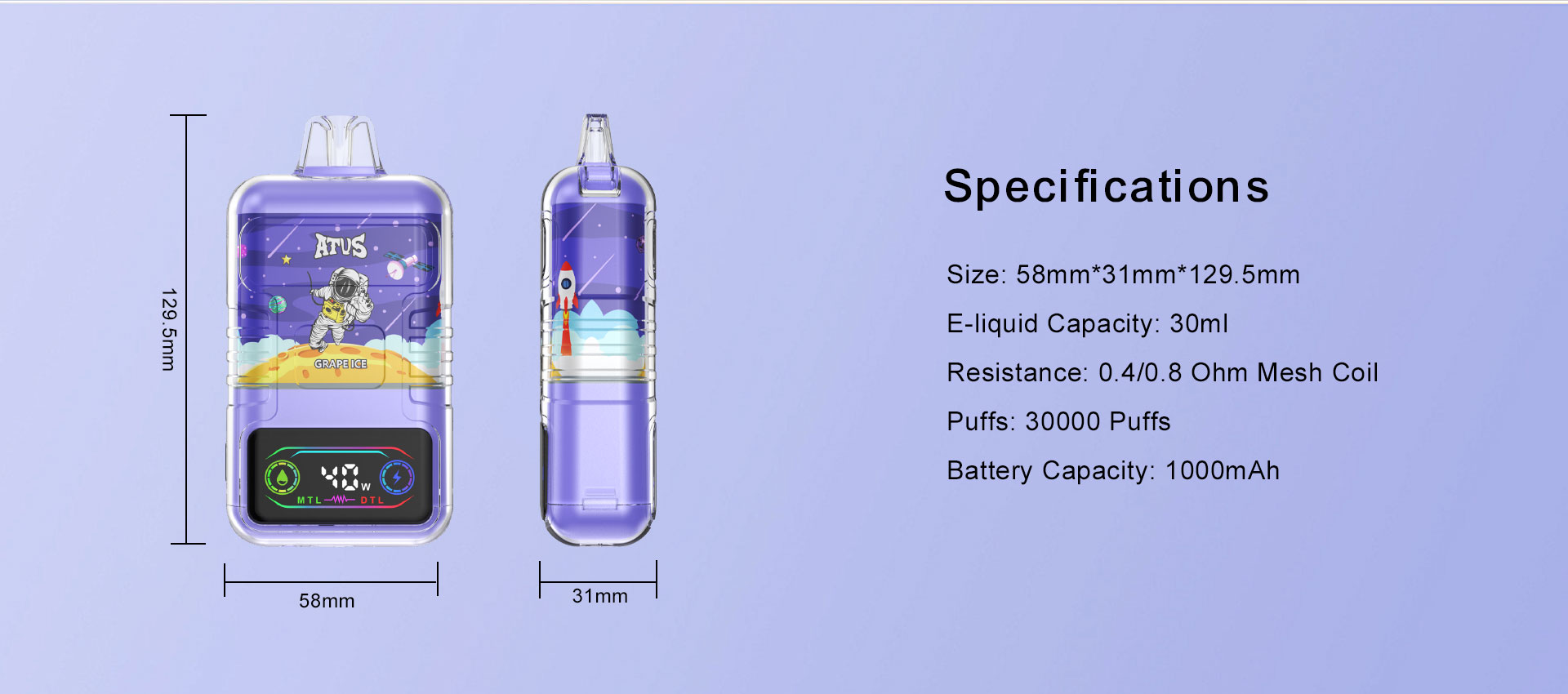 DE021 Disposable Vape 25000 Puffs pakai buang dengan Paparan LED dan Dual Airflow Mesh Coil MTL DTL ATVS Vape
