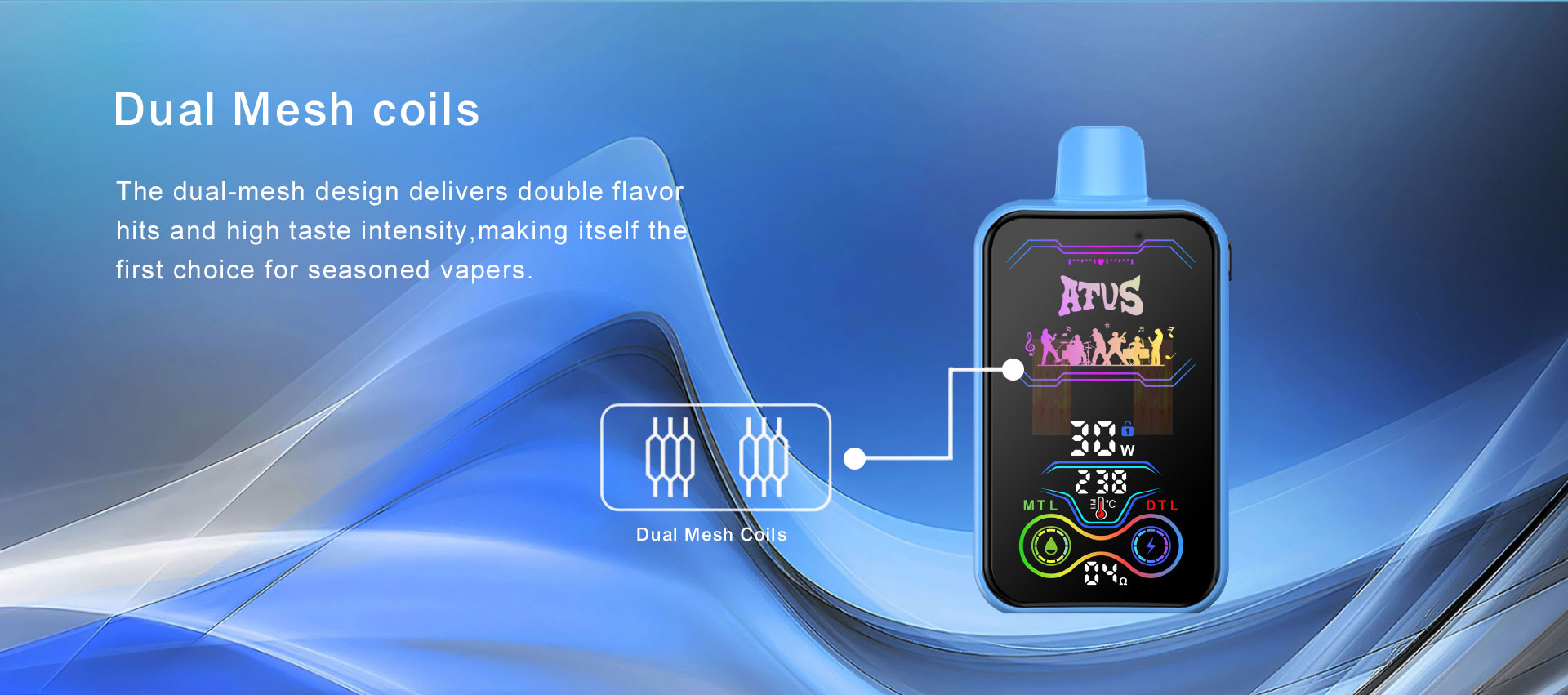 DE022-25000 Puffs 28ml Vape pakai buang dengan Skrin Sentuh Boleh Dicas semula dan Aliran Udara Boleh Laras ATVS Vape
