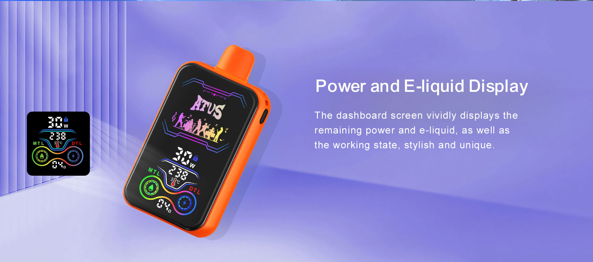 DE022-25000 Puffs 28ml Vape pakai buang dengan Skrin Sentuh Boleh Dicas semula dan Aliran Udara Boleh Laras ATVS Vape