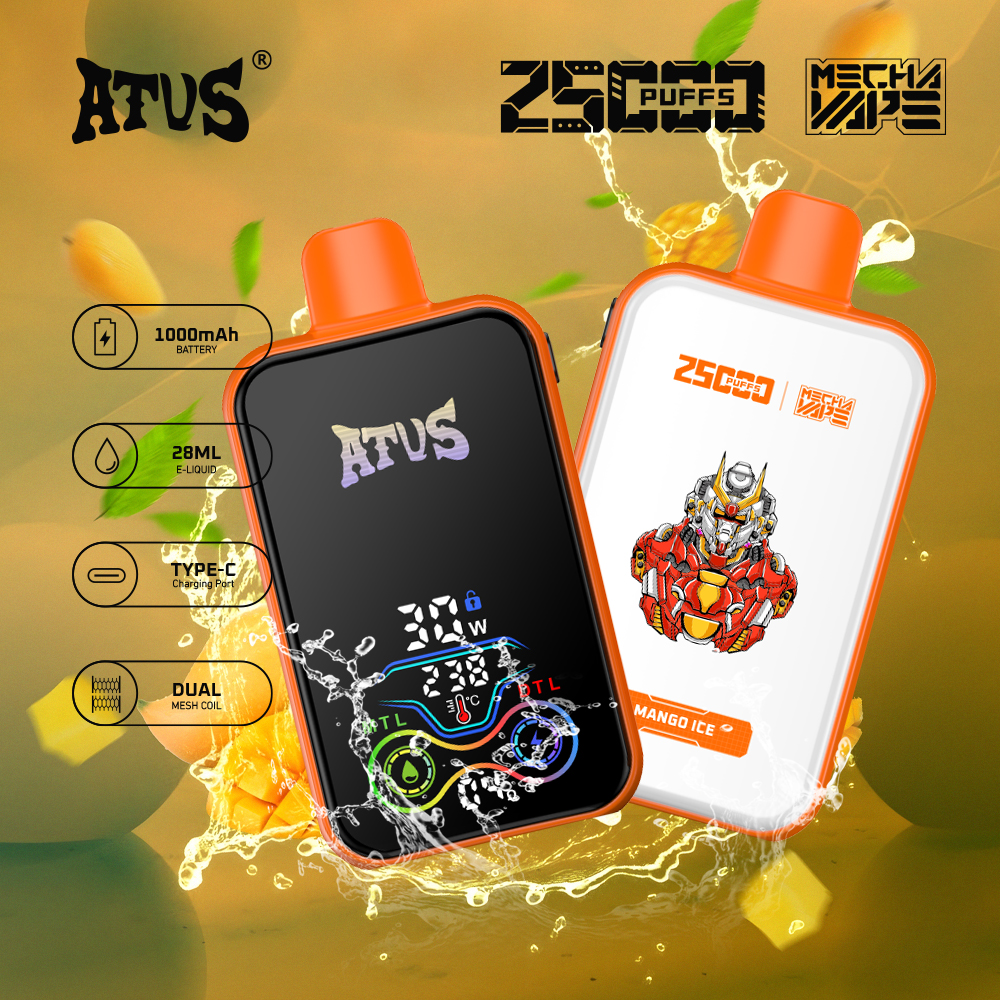 DE022 25000 Puffs 28ml Vape pakai buang dengan Skrin Sentuh Boleh Dicas semula dan Aliran Udara Boleh Laras