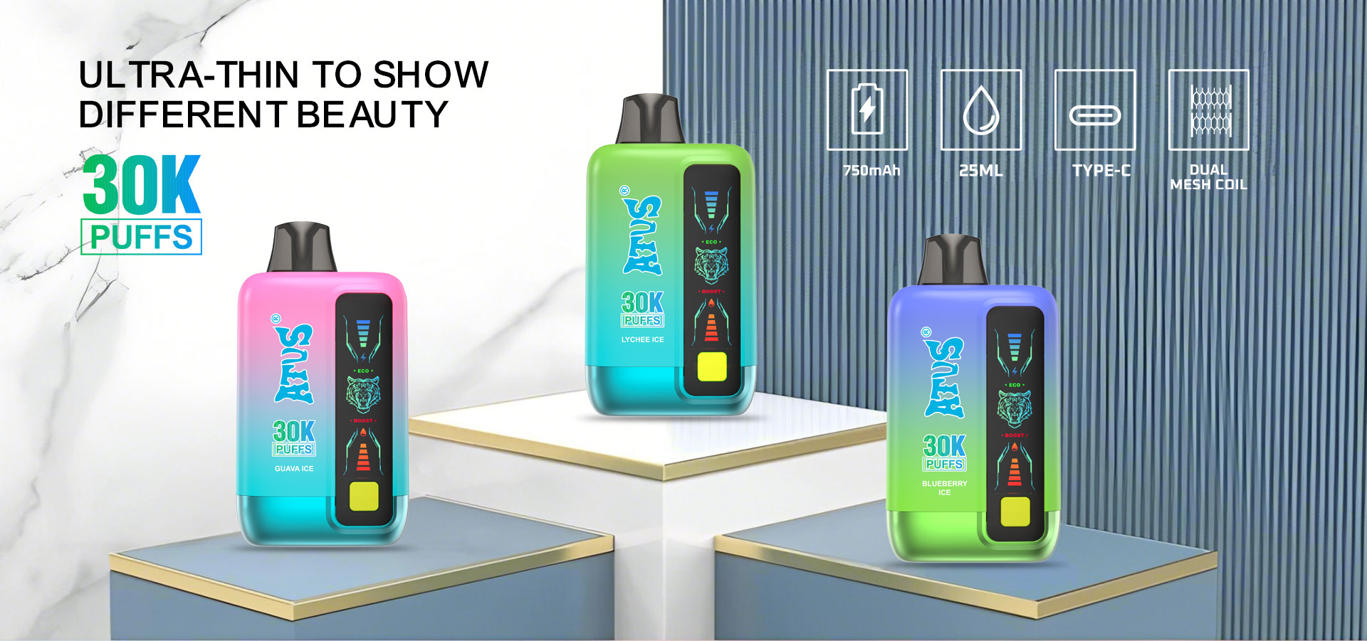 DE026 Disposable Vape 30000 Puffs pakai buang dengan Paparan LED dan Dual Airflow Mesh Coil MTL DTL ATVS Vape