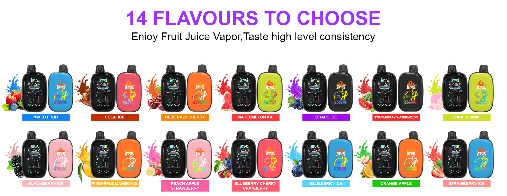DE027 45000 Puffs 28ml Vape pakai buang dengan Skrin Sentuh Boleh Dicas semula dan Aliran Udara Boleh Laras ATVS Vape