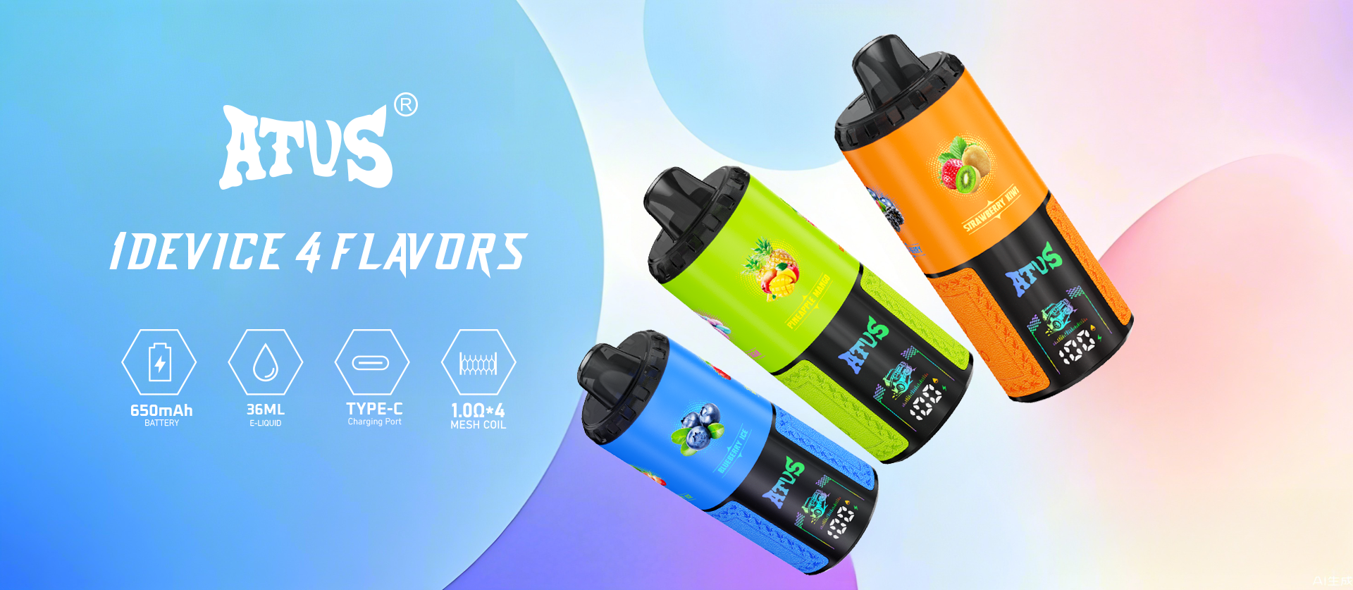 DE030 60000 Puffs Disposable Vape dengan paparan skrin Pintar dan perisa Empat dalam satu boleh laras caj pantas ATVS Vape
