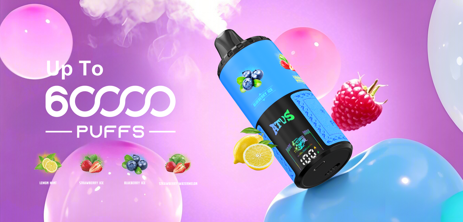 DE030 60000 Puffs Disposable Vape dengan paparan skrin Pintar dan perisa Empat dalam satu boleh laras caj pantas ATVS Vape
