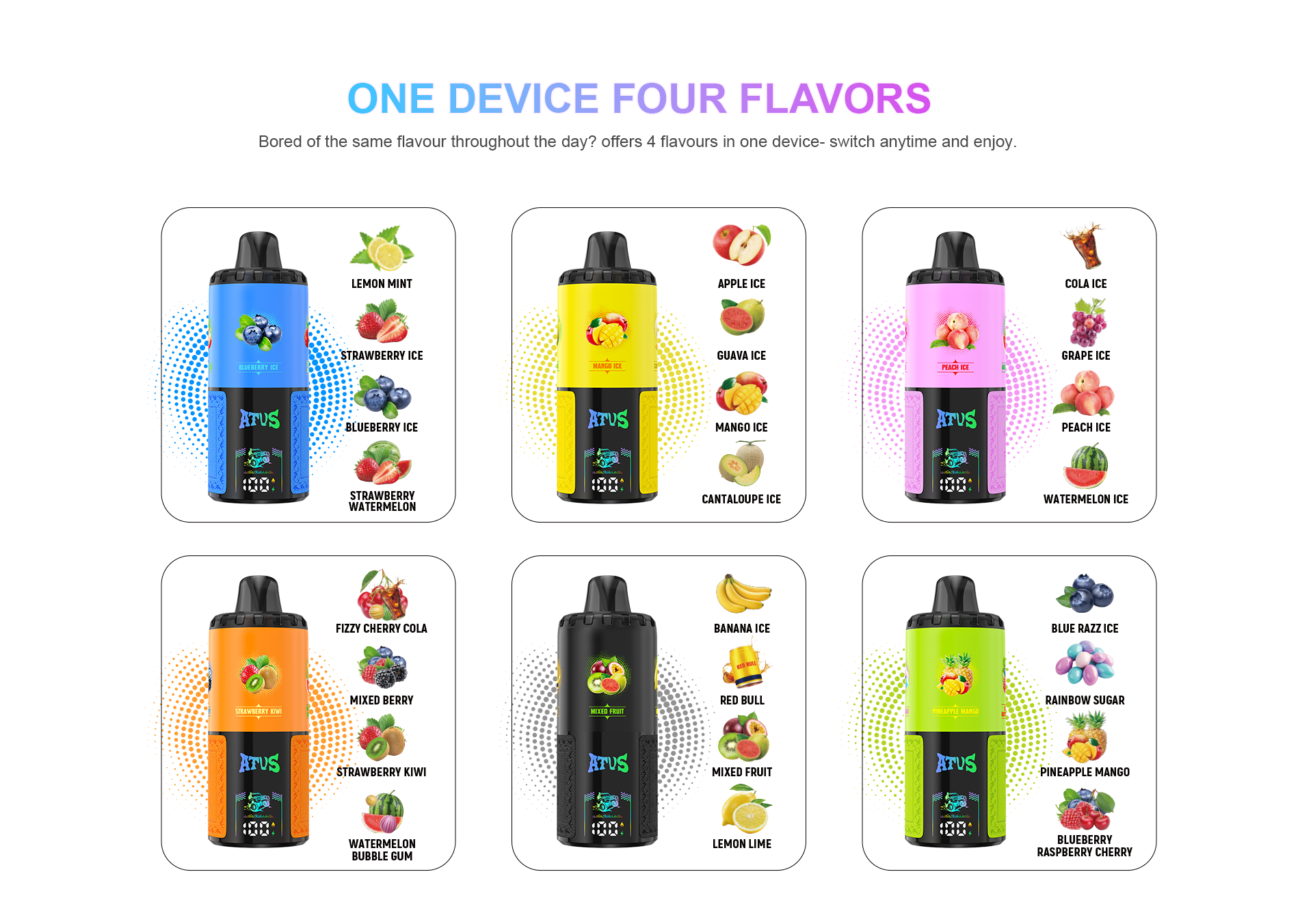 DE030 60000 Puffs Disposable Vape dengan paparan skrin Pintar dan perisa Empat dalam satu boleh laras caj pantas ATVS Vape